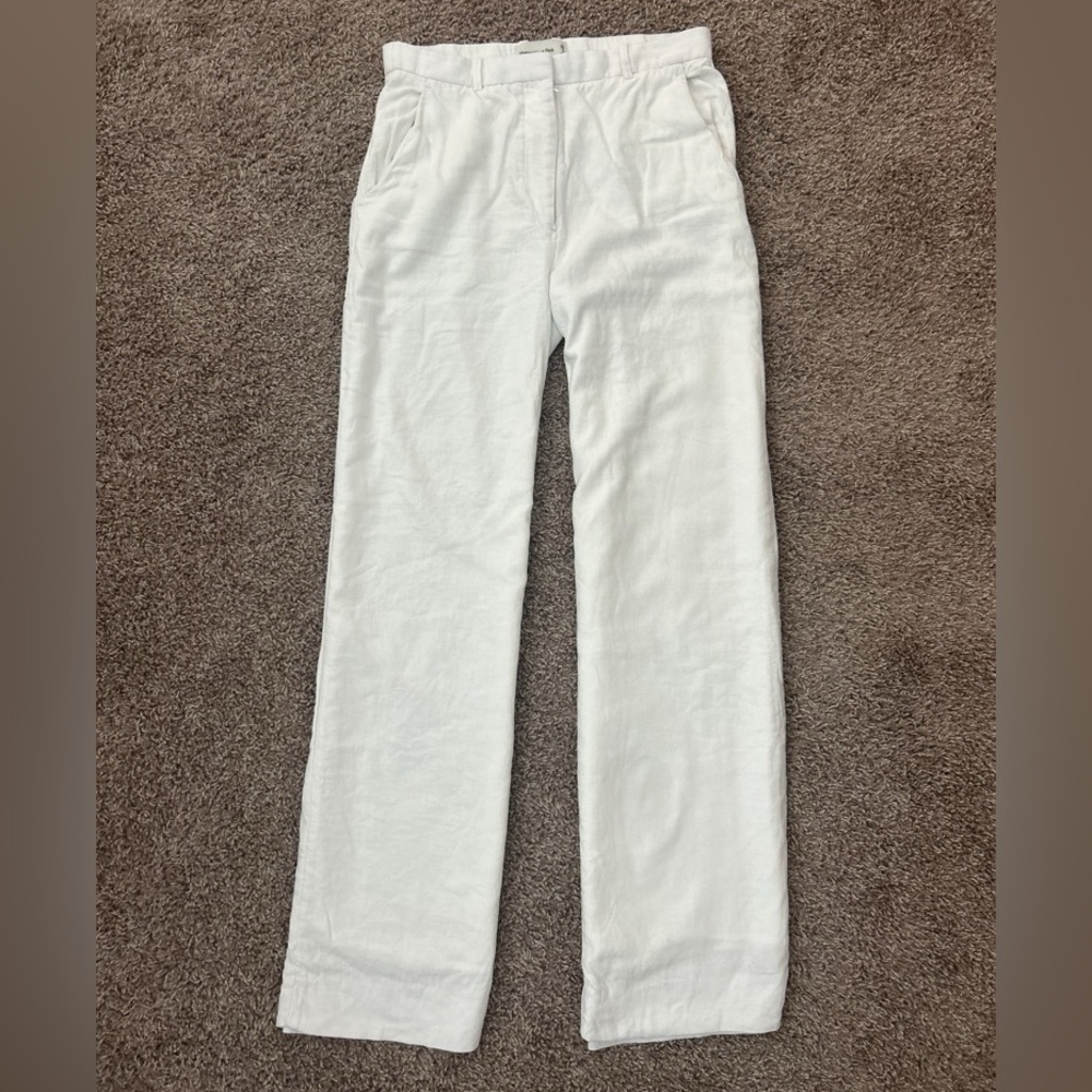 Abercrombie & Fitch Wide Leg Linen Blend Tailored White Pant